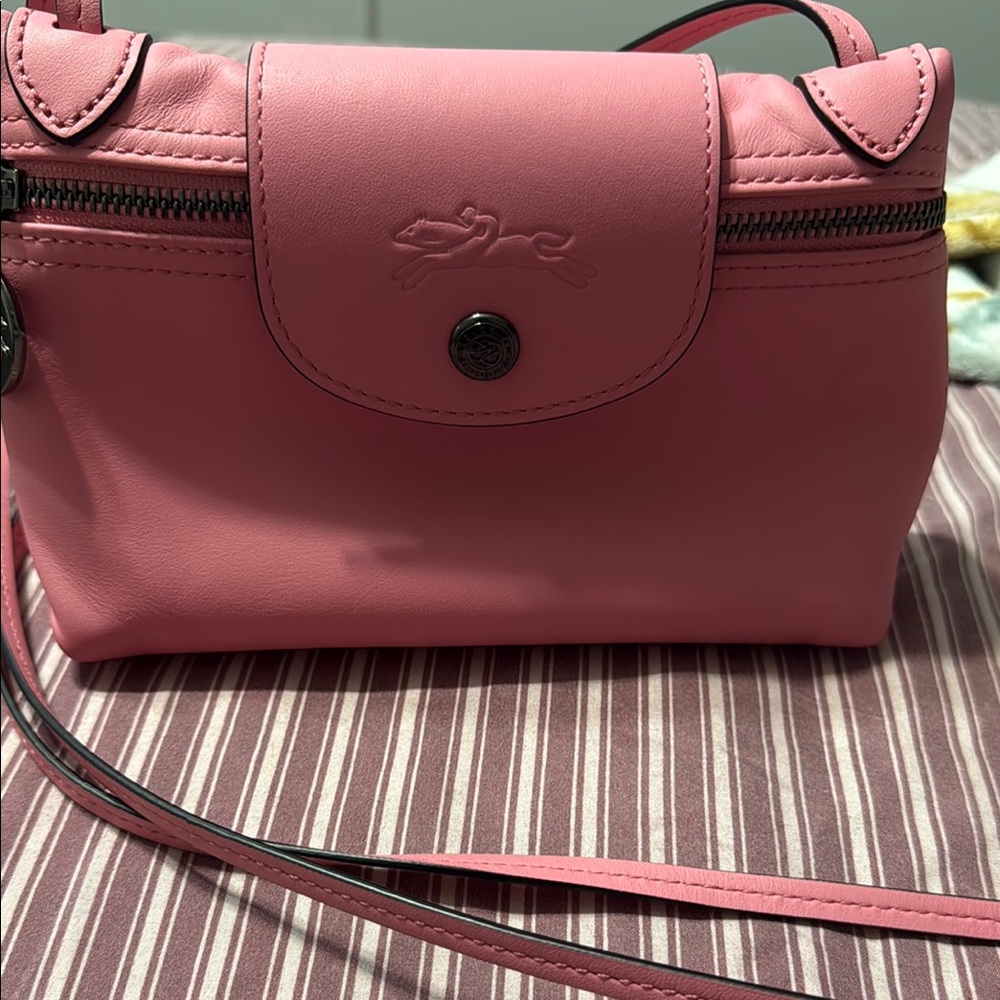 Longchamp Pink Leather Crossbody Bag with Adjustable Strap
